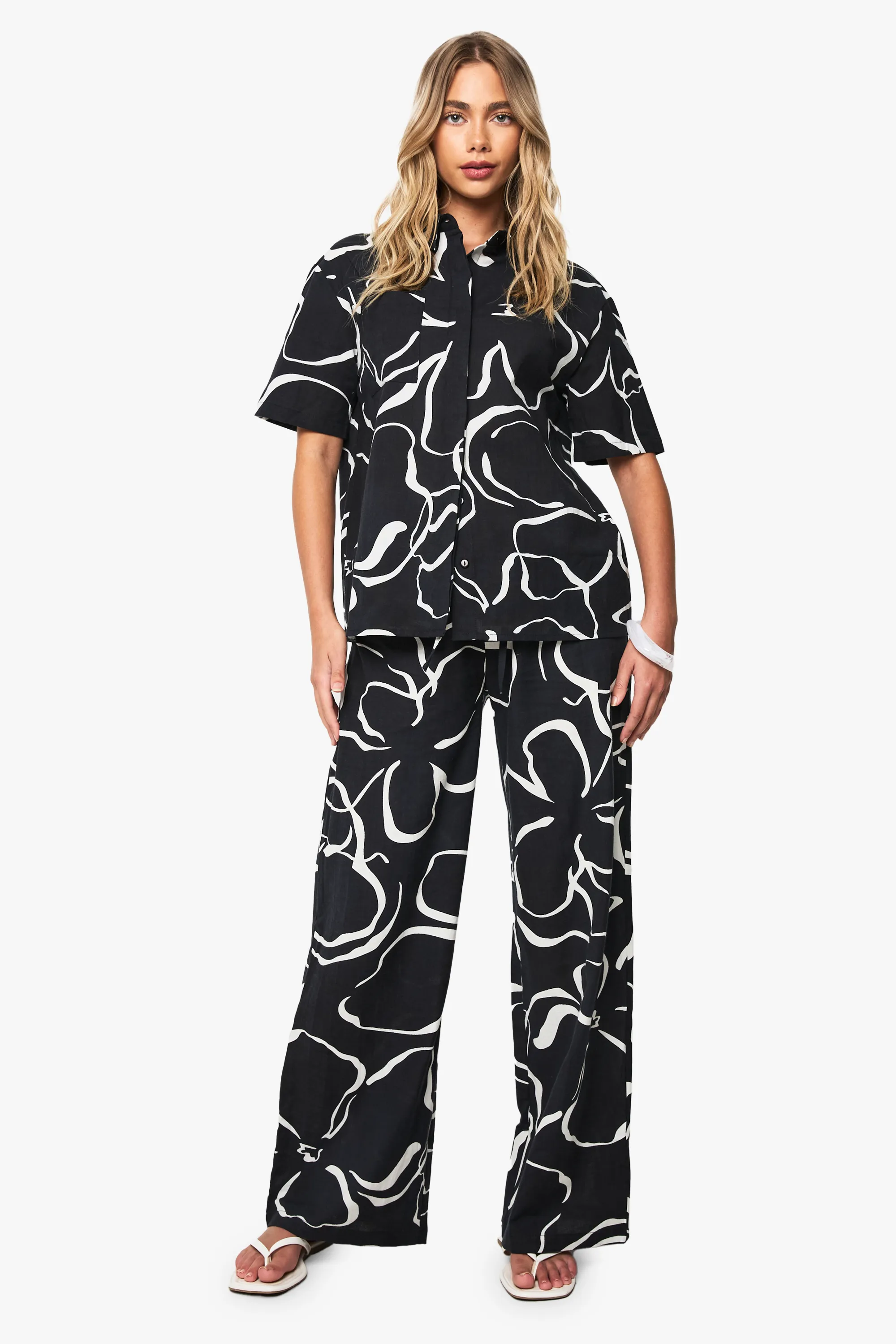 Abstract Floral Textured Trousers