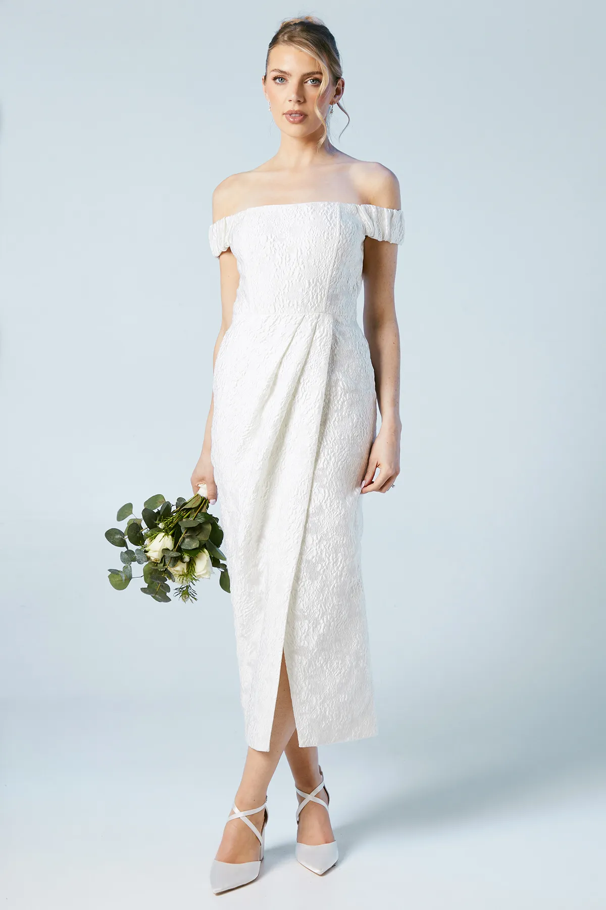 Jacquard Bardot Bridal Column Dress