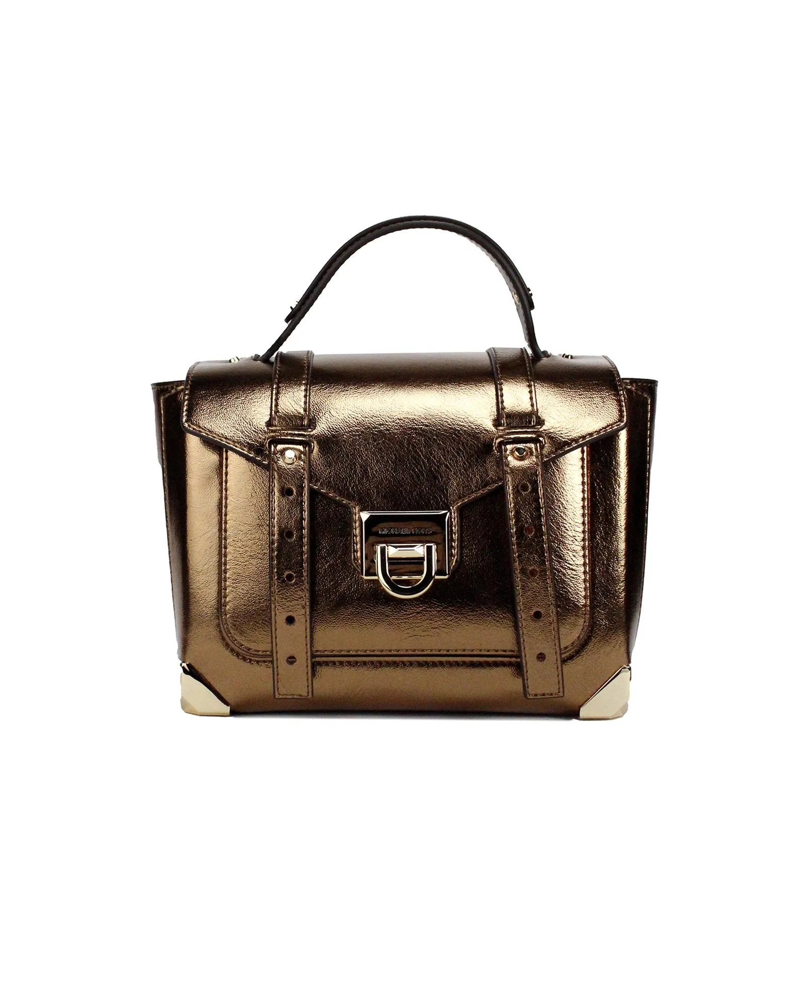 Smooth Metallic Leather Top Handle Satchel Bag with Inner Pockets and Flip Lock Closure 1 Smooth Metallic Leather Top Handle Satchel Bag with Inner Pockets and Flip Lock Closure