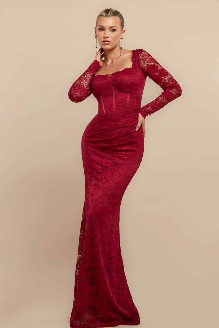 Scalloped Lace Corset Bodice Maxi Dress