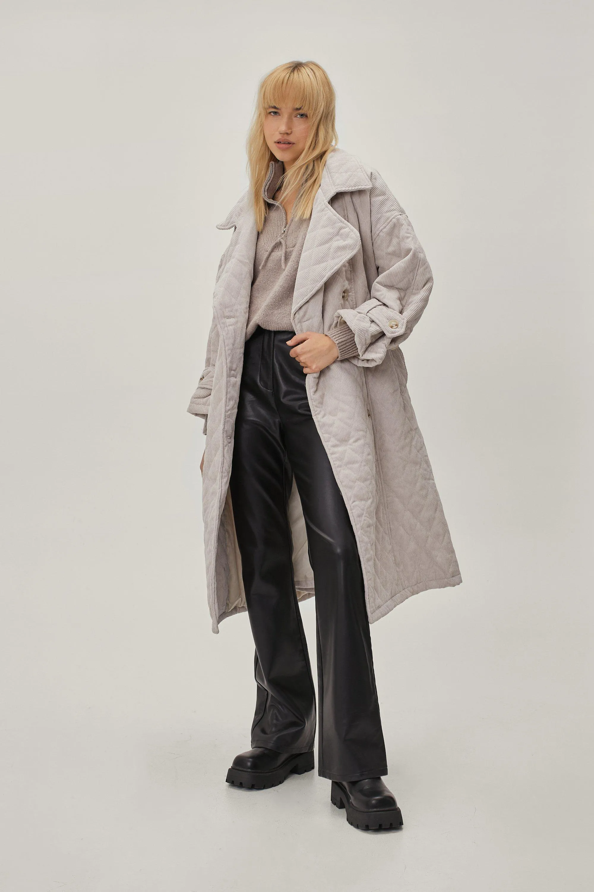 Quilted Cord Oversized Belted Mac 1 Quilted Cord Oversized Belted Mac
