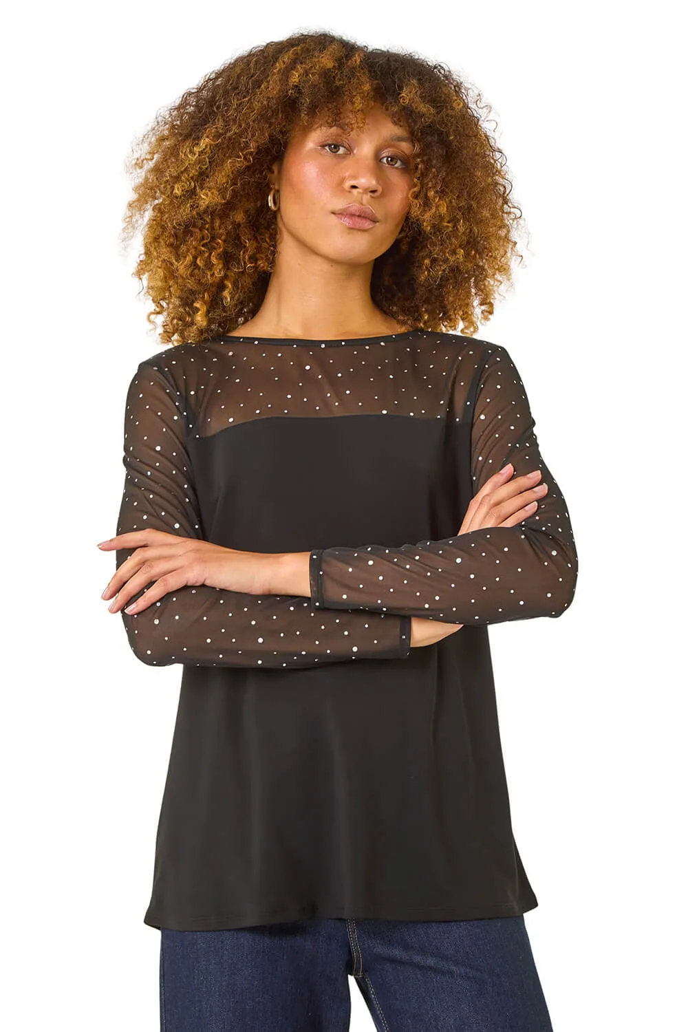 Holographic Foil Mesh Sleeve Top 1 Holographic Foil Mesh Sleeve Top