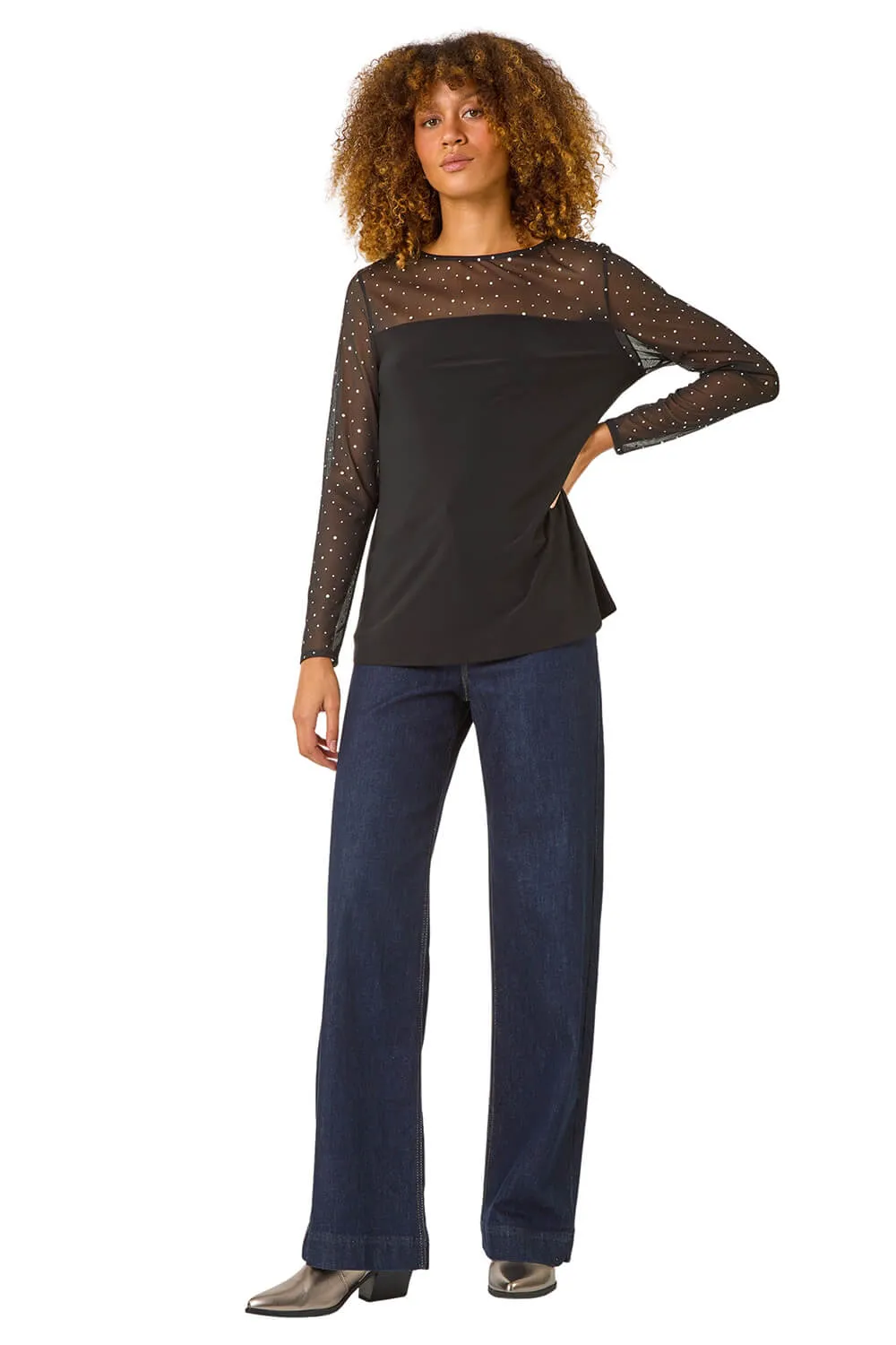 Holographic Foil Mesh Sleeve Top 2 Holographic Foil Mesh Sleeve Top