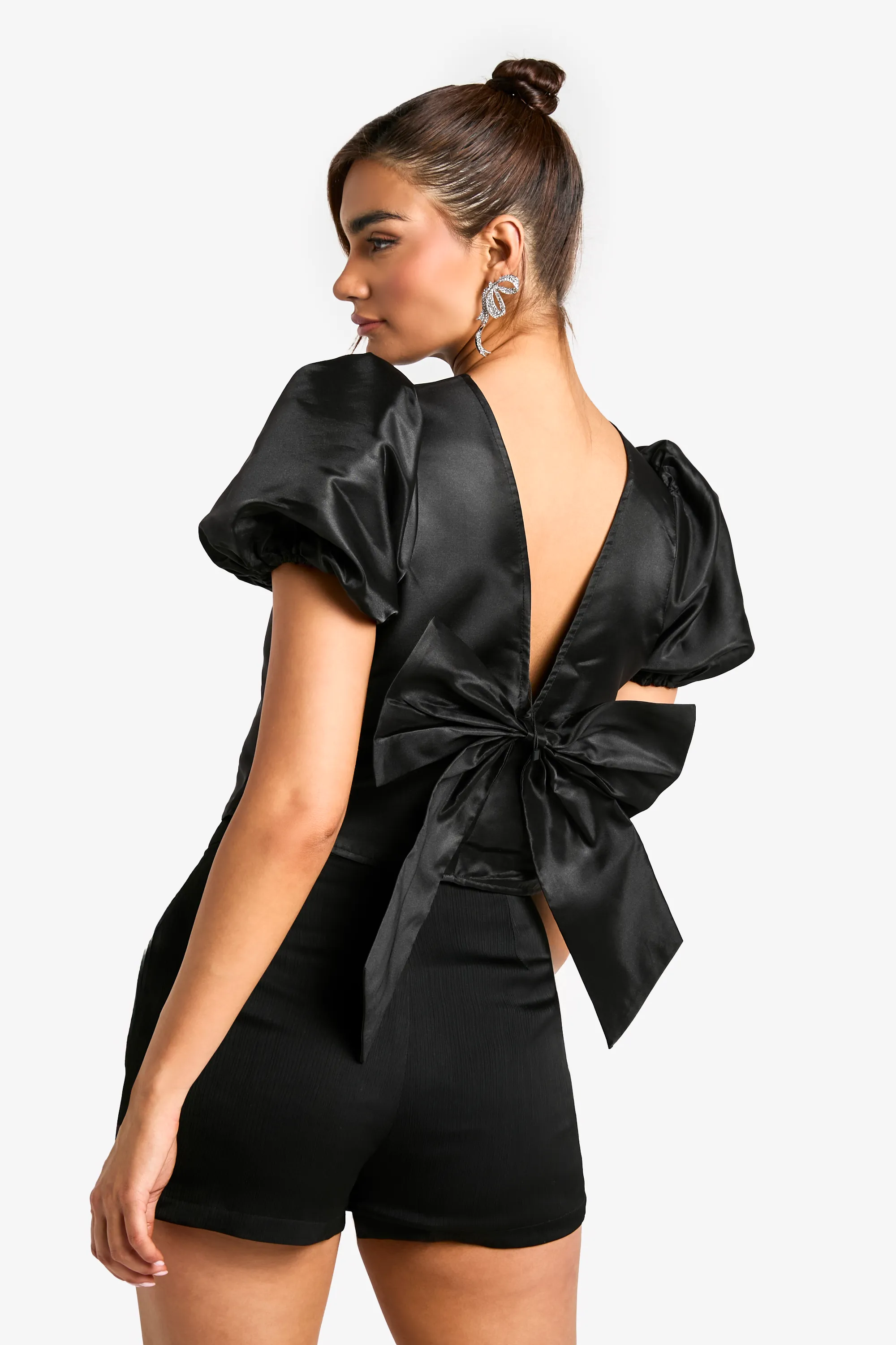 Taffeta Puff Sleeve Tie Back Top 1 Taffeta Puff Sleeve Tie Back Top