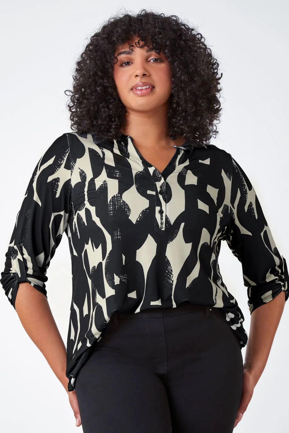 Curve Abstract Print V-Neck Jersey Tunic Top 2 Curve Abstract Print V-Neck Jersey Tunic Top