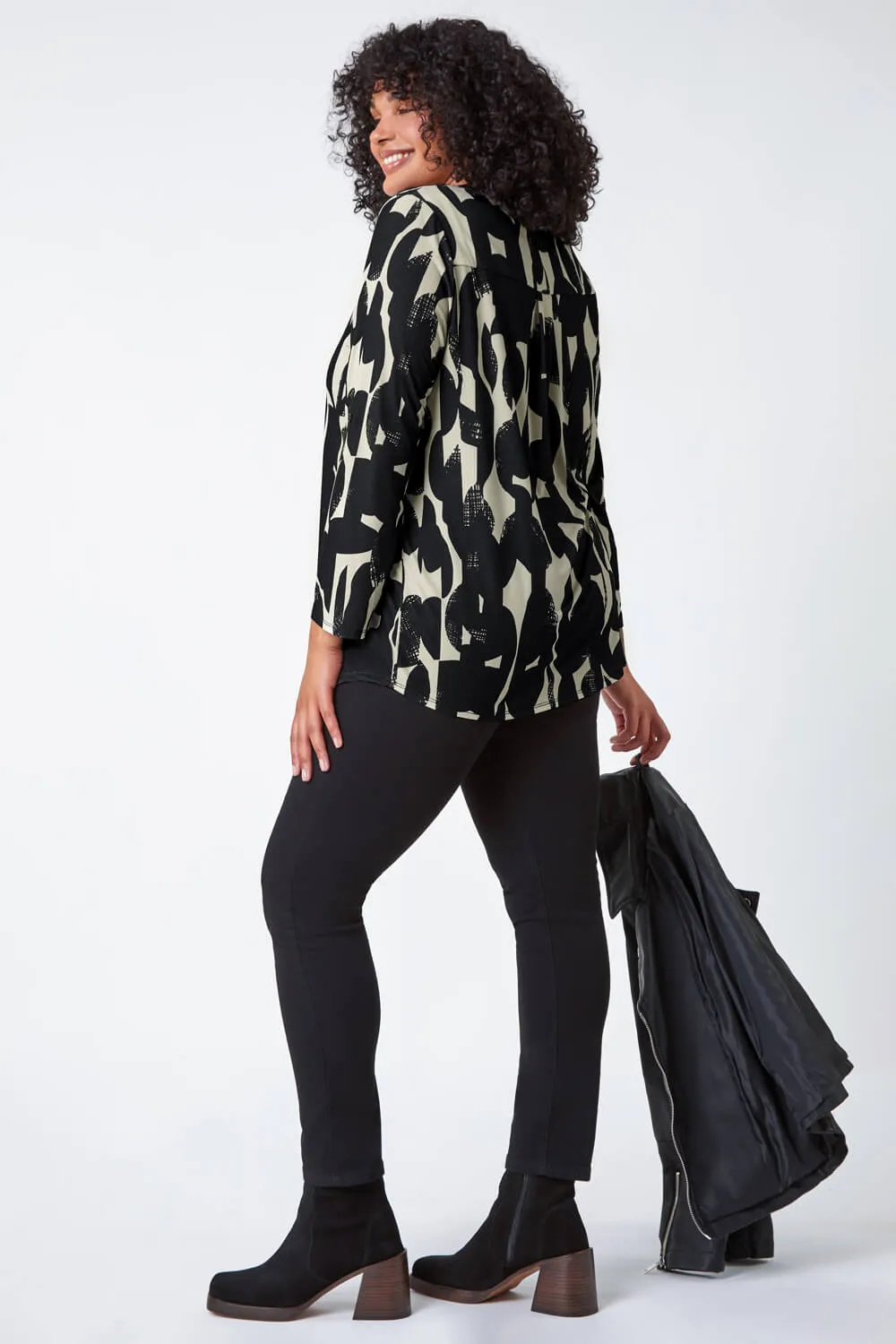 Curve Abstract Print V-Neck Jersey Tunic Top 3 Curve Abstract Print V-Neck Jersey Tunic Top