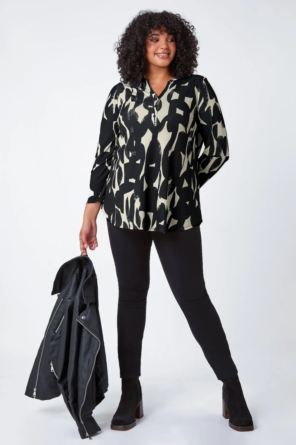 Curve Abstract Print V-Neck Jersey Tunic Top 4 Curve Abstract Print V-Neck Jersey Tunic Top
