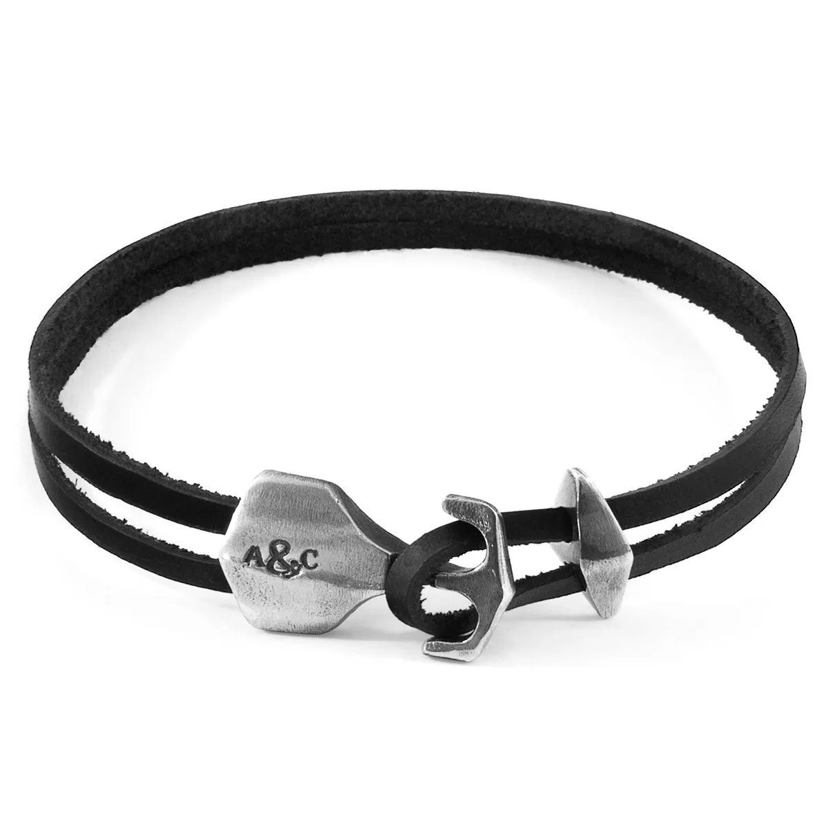 Delta Anchor Silver and Flat Leather Bracelet
