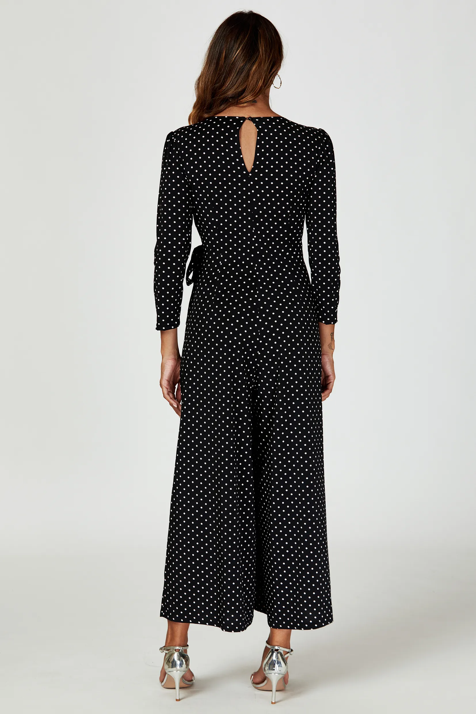 Dot Print Wrap Top Jumpsuit Dress In Black 6 Dot Print Wrap Top Jumpsuit Dress In Black