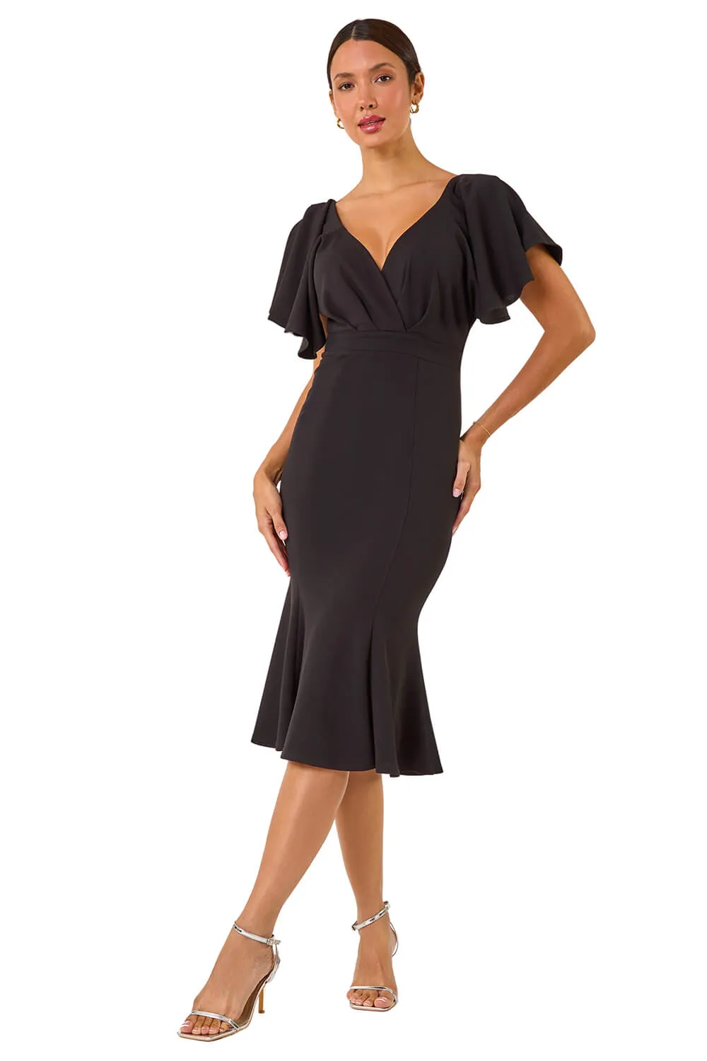 Flared Sleeve Front Wrap Stretch Dress 2 Flared Sleeve Front Wrap Stretch Dress