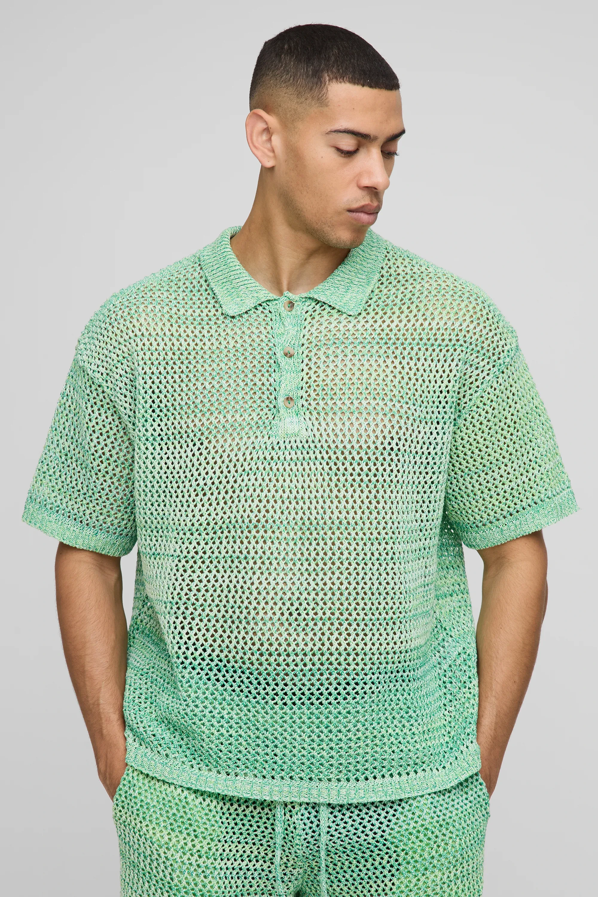 Oversized Twisted Yarn Button Neck Knitted Polo
