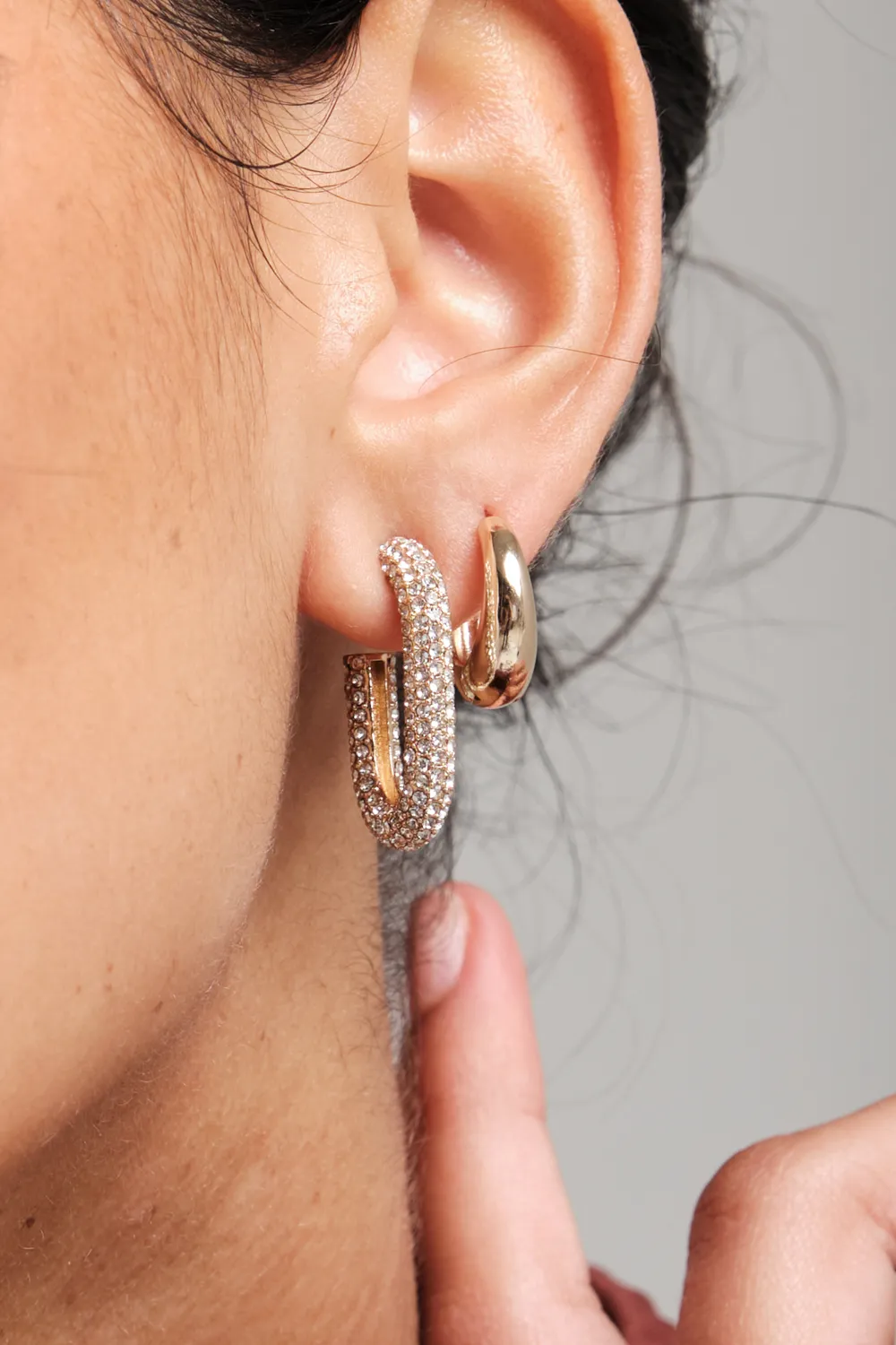 Gold Plated Pave Crystal Hoop Earrings - Gift Pouch 3 Gold Plated Pave Crystal Hoop Earrings - Gift Pouch