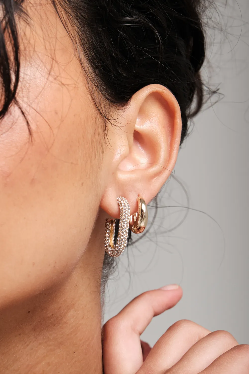 Gold Plated Pave Crystal Hoop Earrings - Gift Pouch 4 Gold Plated Pave Crystal Hoop Earrings - Gift Pouch