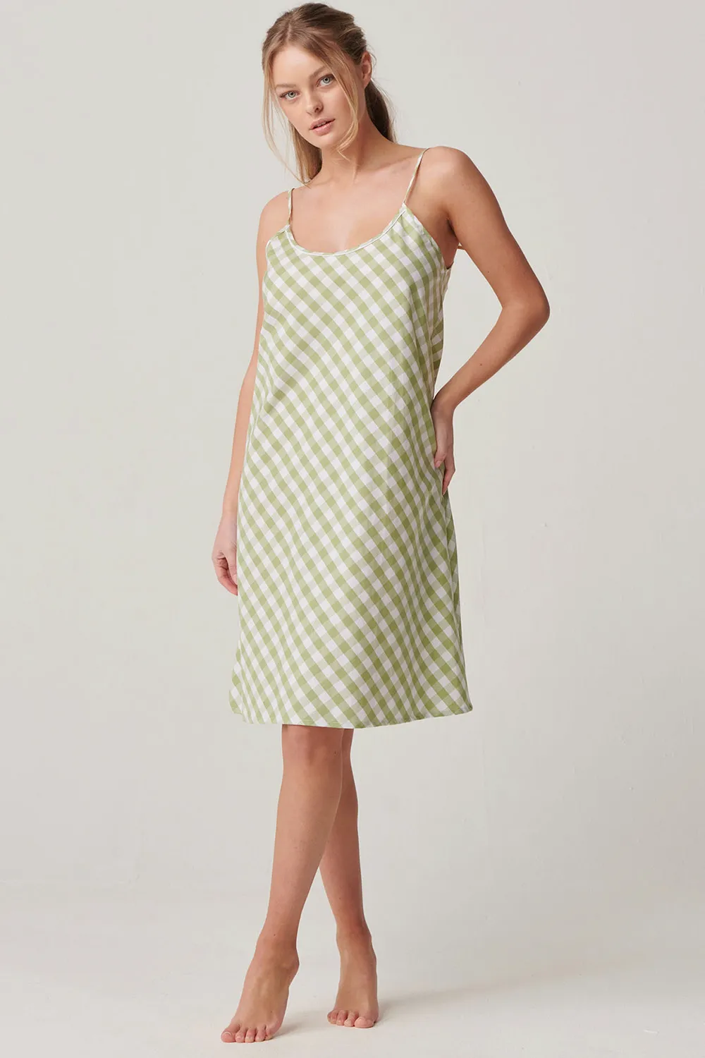 Field Green Gingham Crisp Cotton Strappy Nightdress