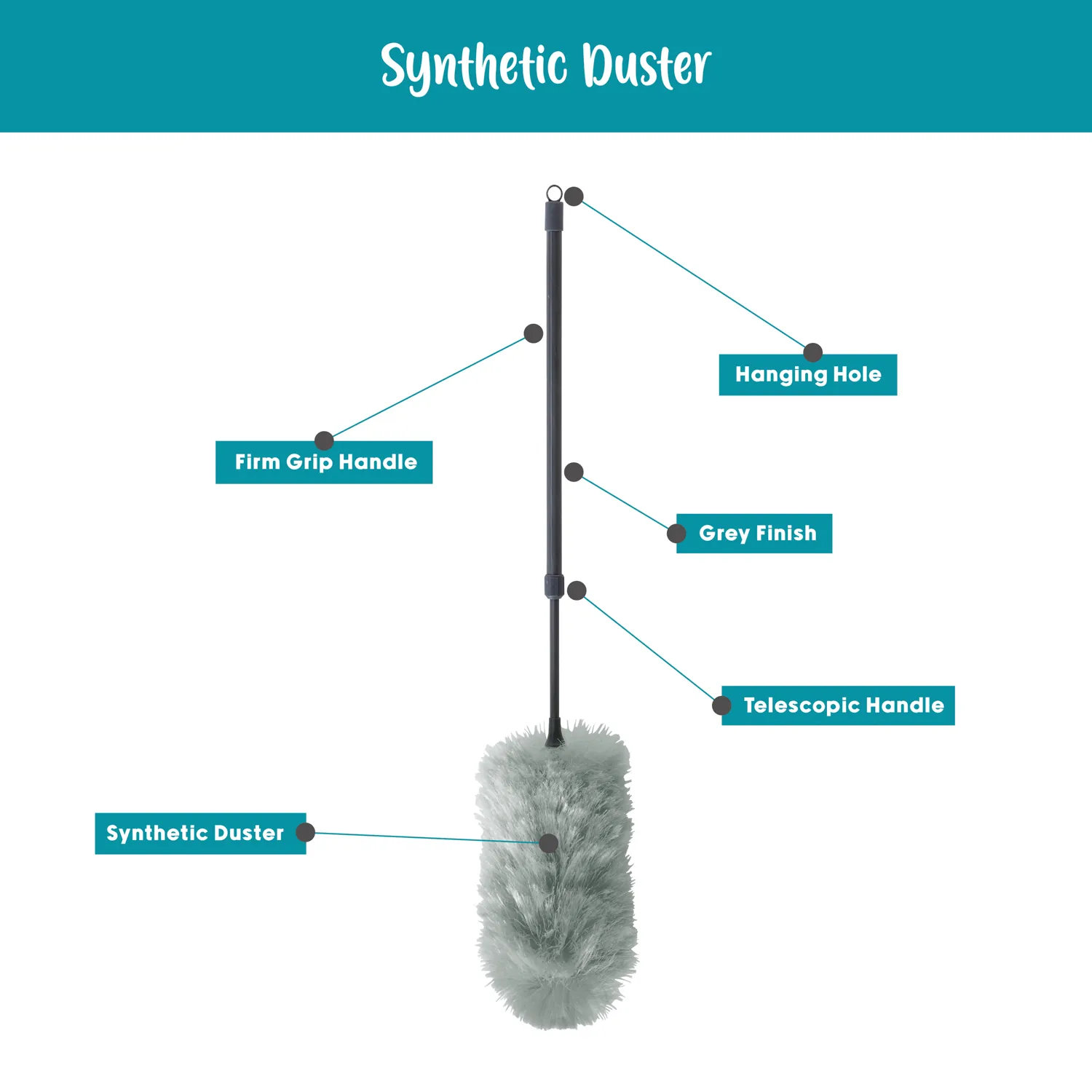 Synthetic Static Duster with Extendable Pole 5 Synthetic Static Duster with Extendable Pole
