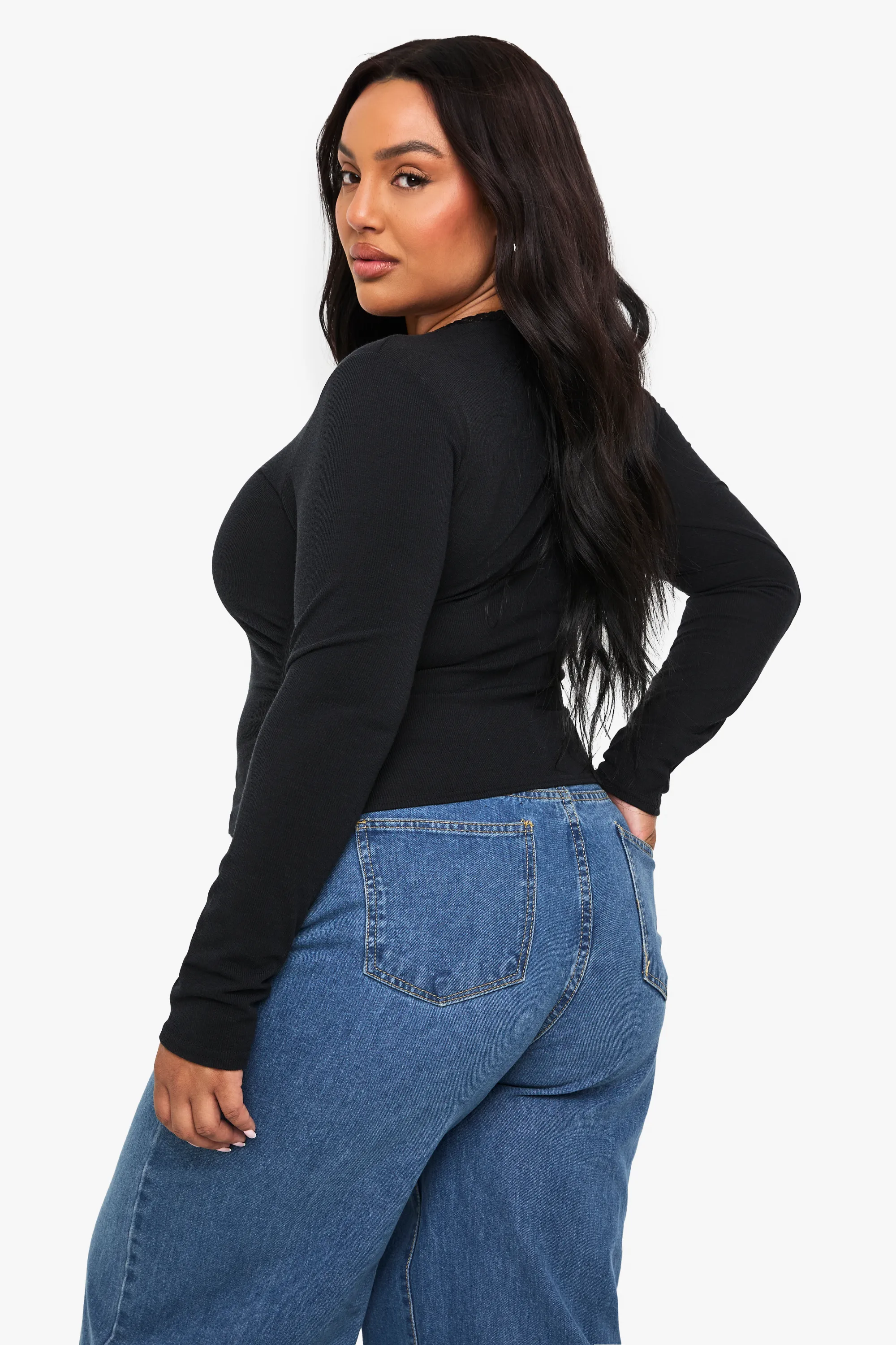 Plus Lace Trim Ruched Long Sleeve Top 2 Plus Lace Trim Ruched Long Sleeve Top