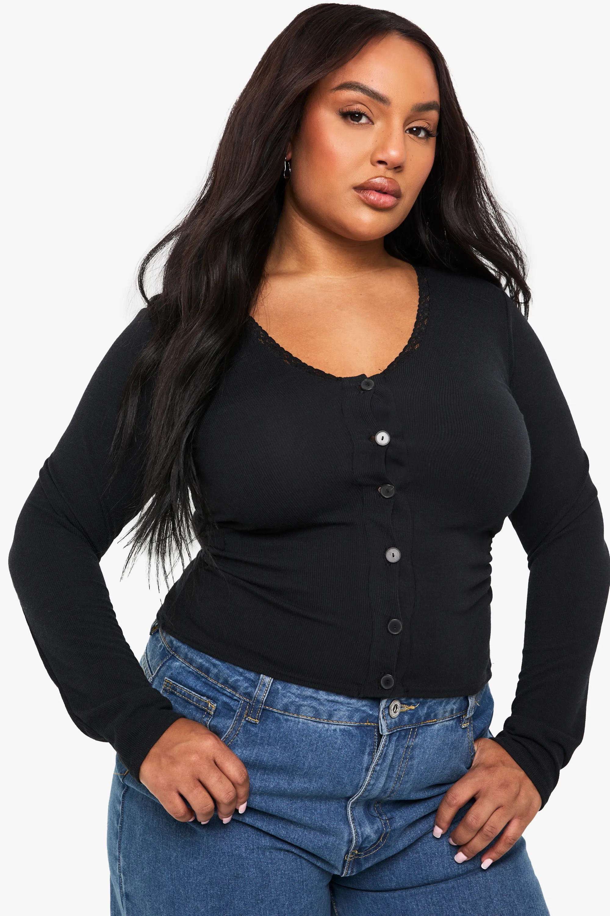 Plus Lace Trim Ruched Long Sleeve Top 3 Plus Lace Trim Ruched Long Sleeve Top