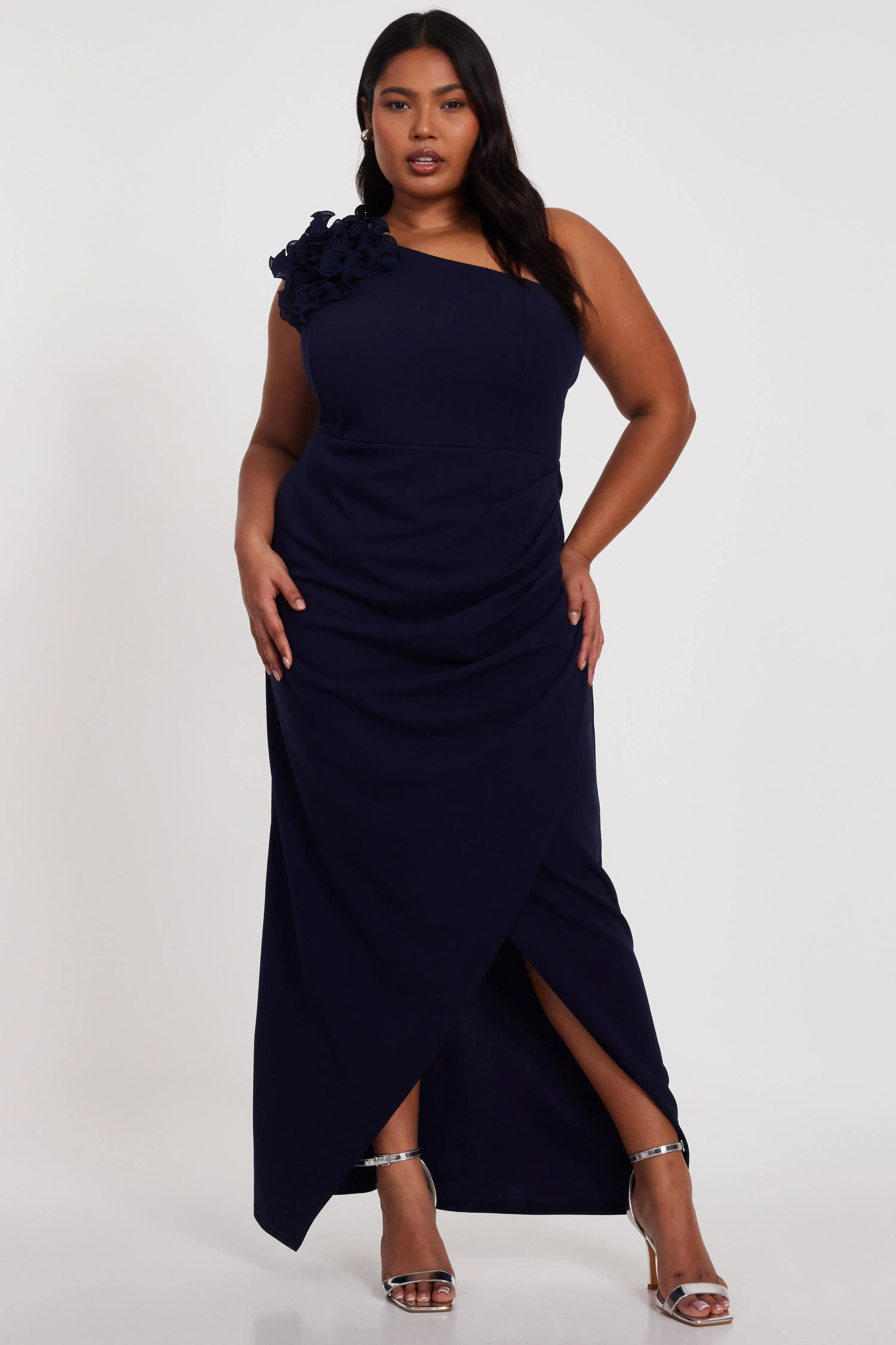 Navy Curve One Shoulder Maxi Dress