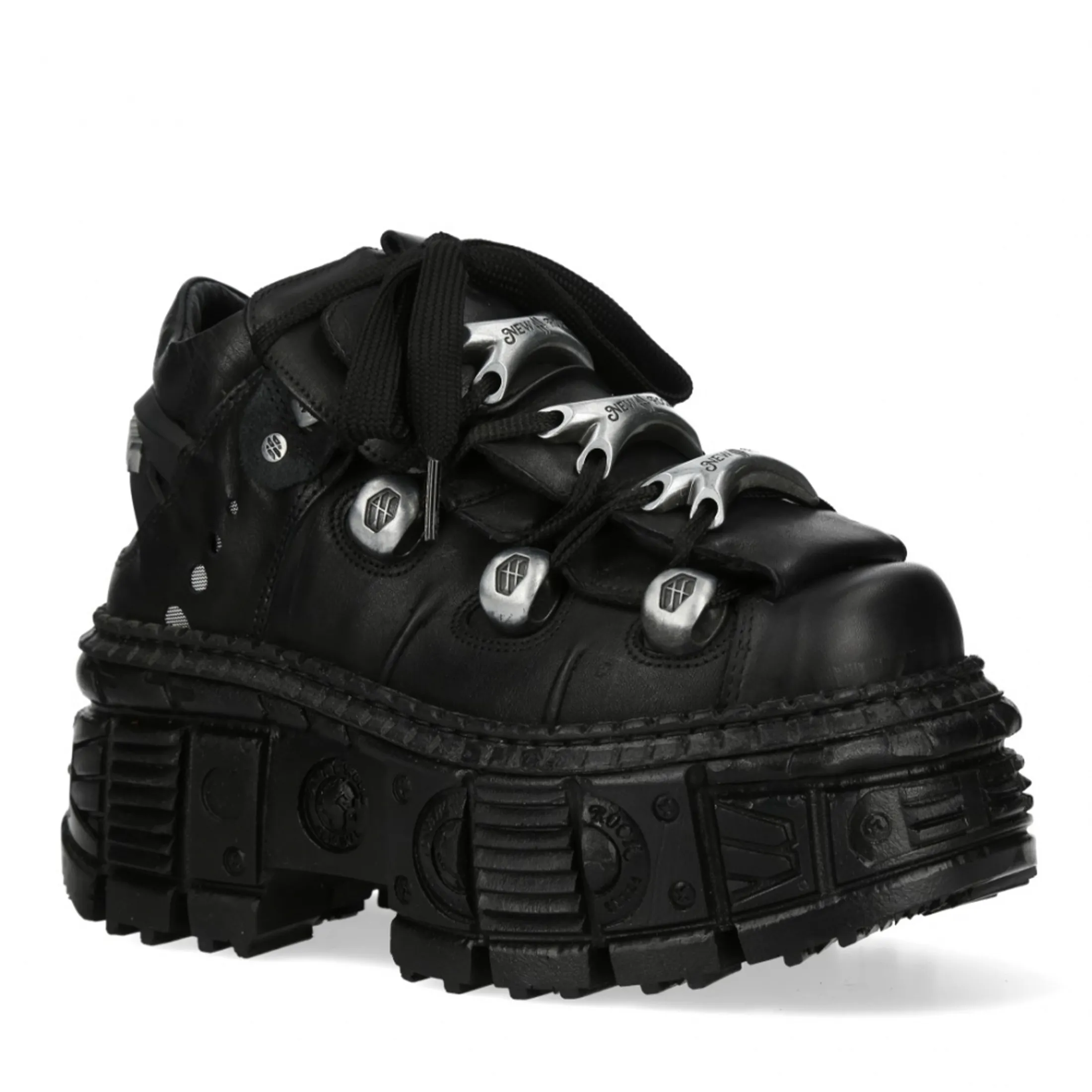 New Rock M-OVERZ106B-C1 Metallic Chunky Black Leather Gothic Ankle Boots 4 New Rock M-OVERZ106B-C1 Metallic Chunky Black Leather Gothic Ankle Boots