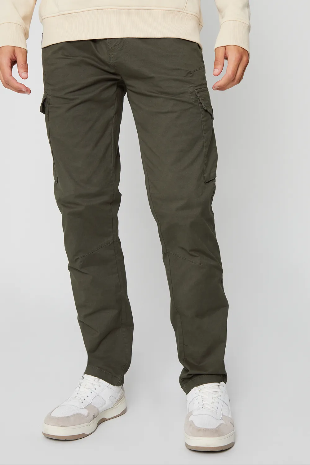 'Drill' Cotton Cargo Trousers With Stretch