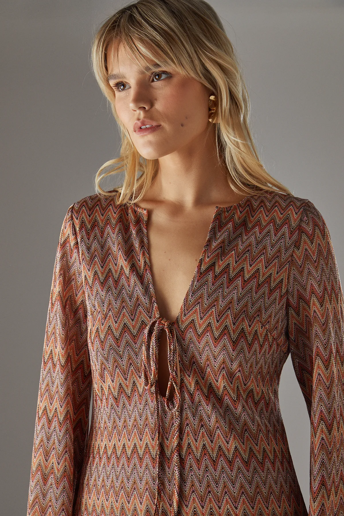Crochet Tie Front Flare Sleeve Mini Dress 3 Crochet Tie Front Flare Sleeve Mini Dress