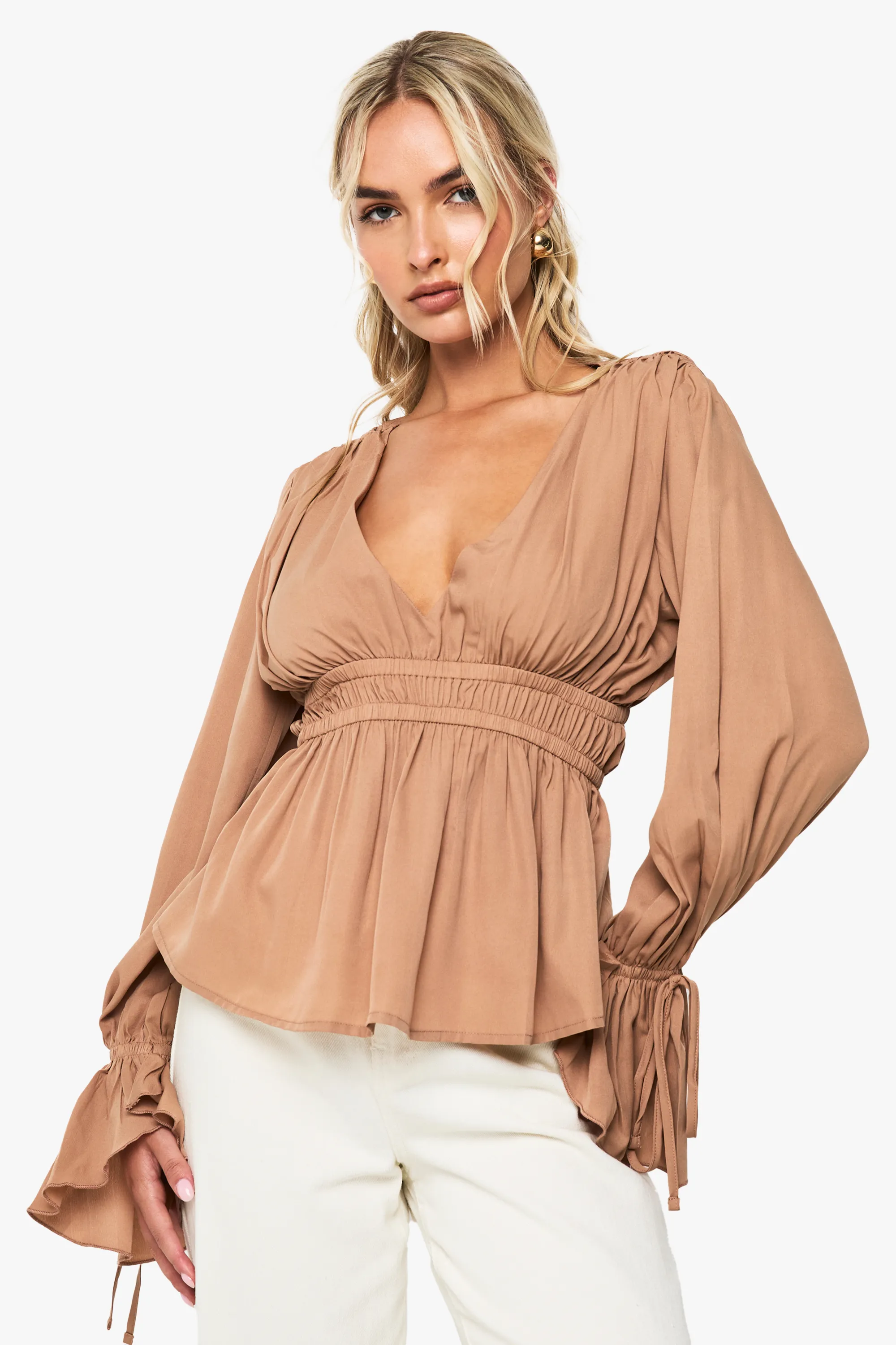 Tie Cuff Peplum Blouse 1 Tie Cuff Peplum Blouse