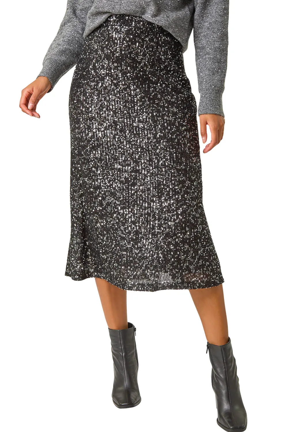 Fluted Hem Sequin Skirt
