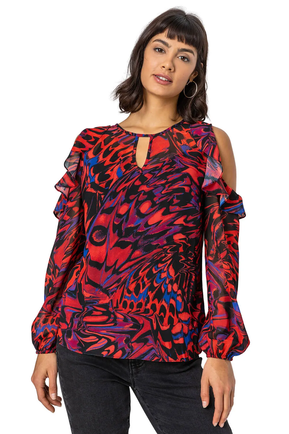 Abstract Butterfly Print Blouse