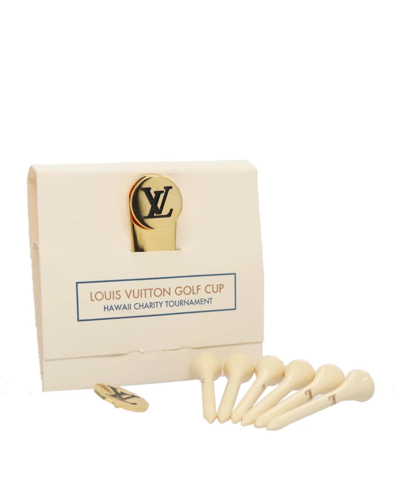 Preloved Golf Tees Set with Holder- Gold Tie Clips