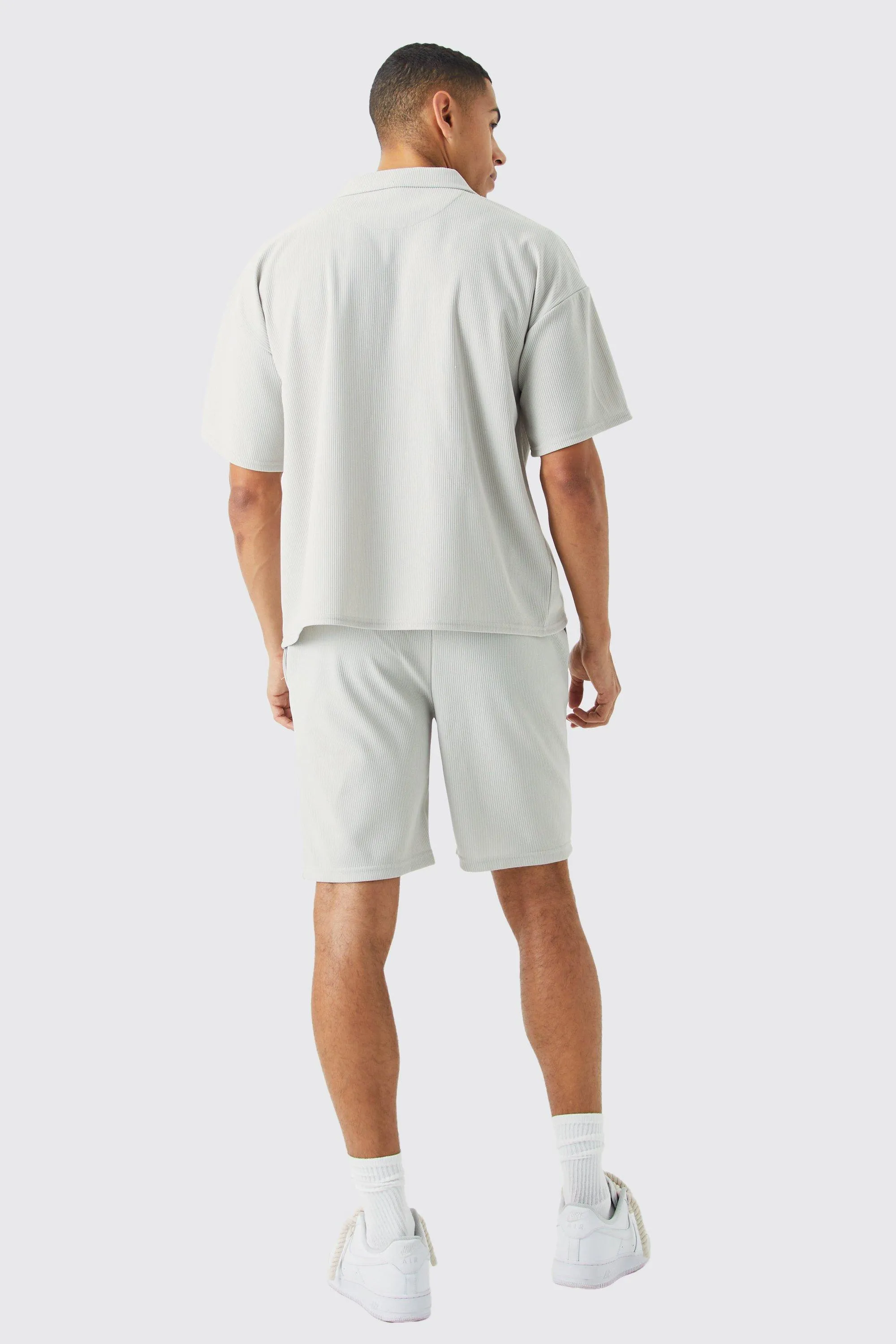 Regular Fit Short Sleeve Ribbed Boxy Shirt And Short Set 2 Regular Fit Short Sleeve Ribbed Boxy Shirt And Short Set