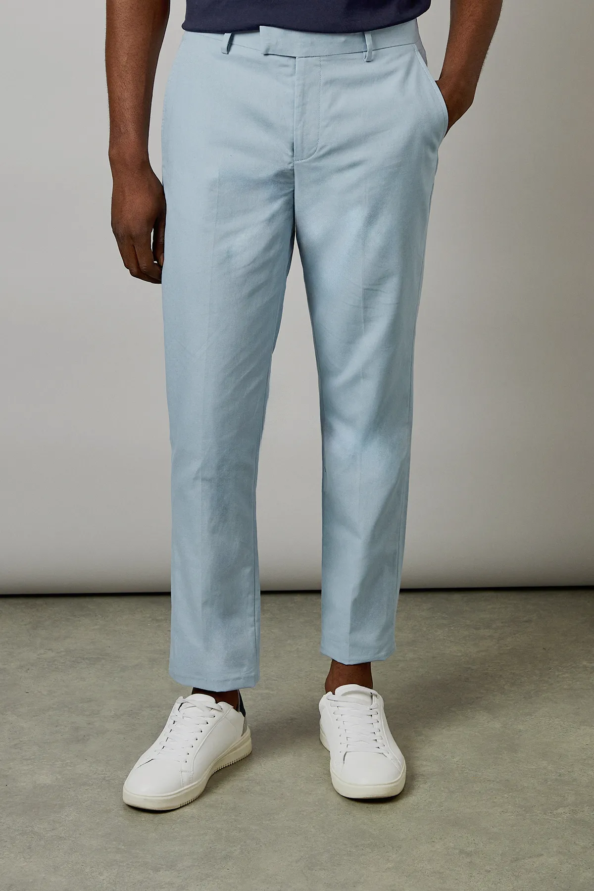 Light Blue Linen Slim Fit Suit Trousers