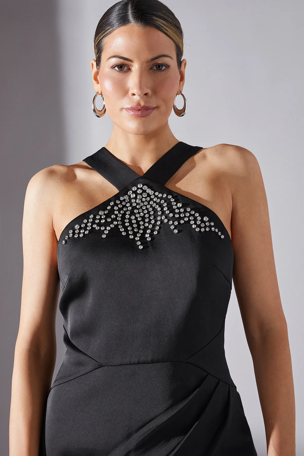 Embellished Satin Crepe Halterneck Midi Dress 3 Embellished Satin Crepe Halterneck Midi Dress