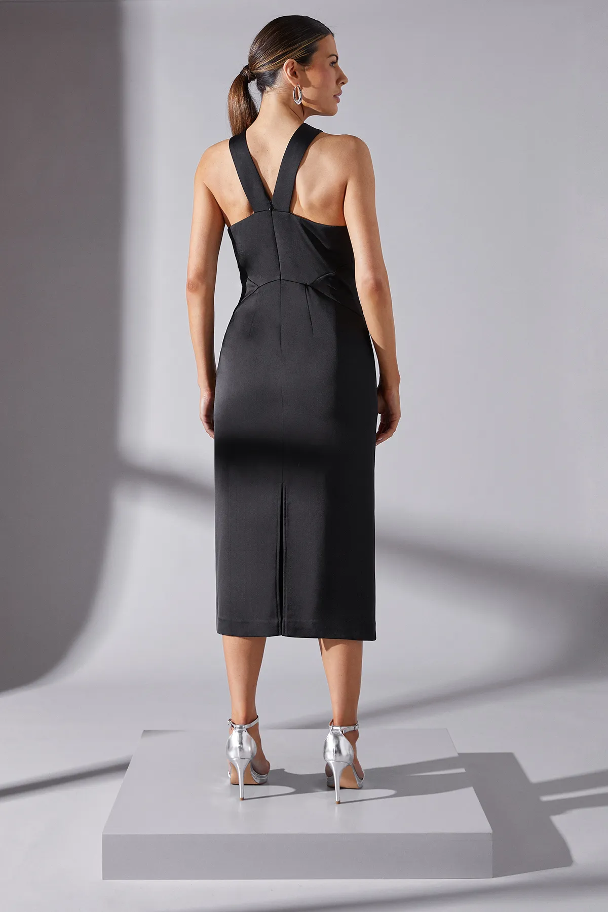 Embellished Satin Crepe Halterneck Midi Dress 4 Embellished Satin Crepe Halterneck Midi Dress