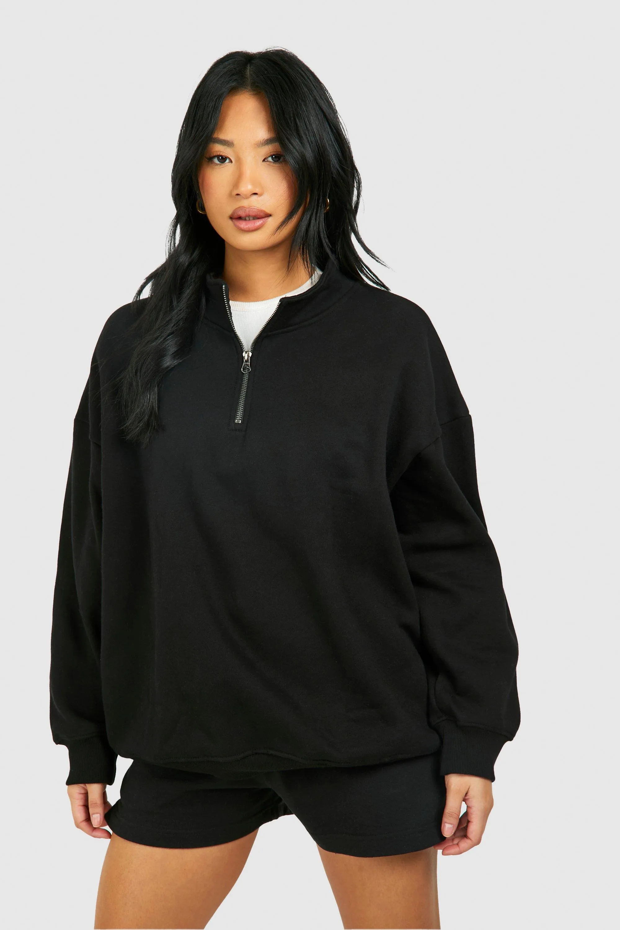 Petite Basic Oversized Half Zip Sweatshirt