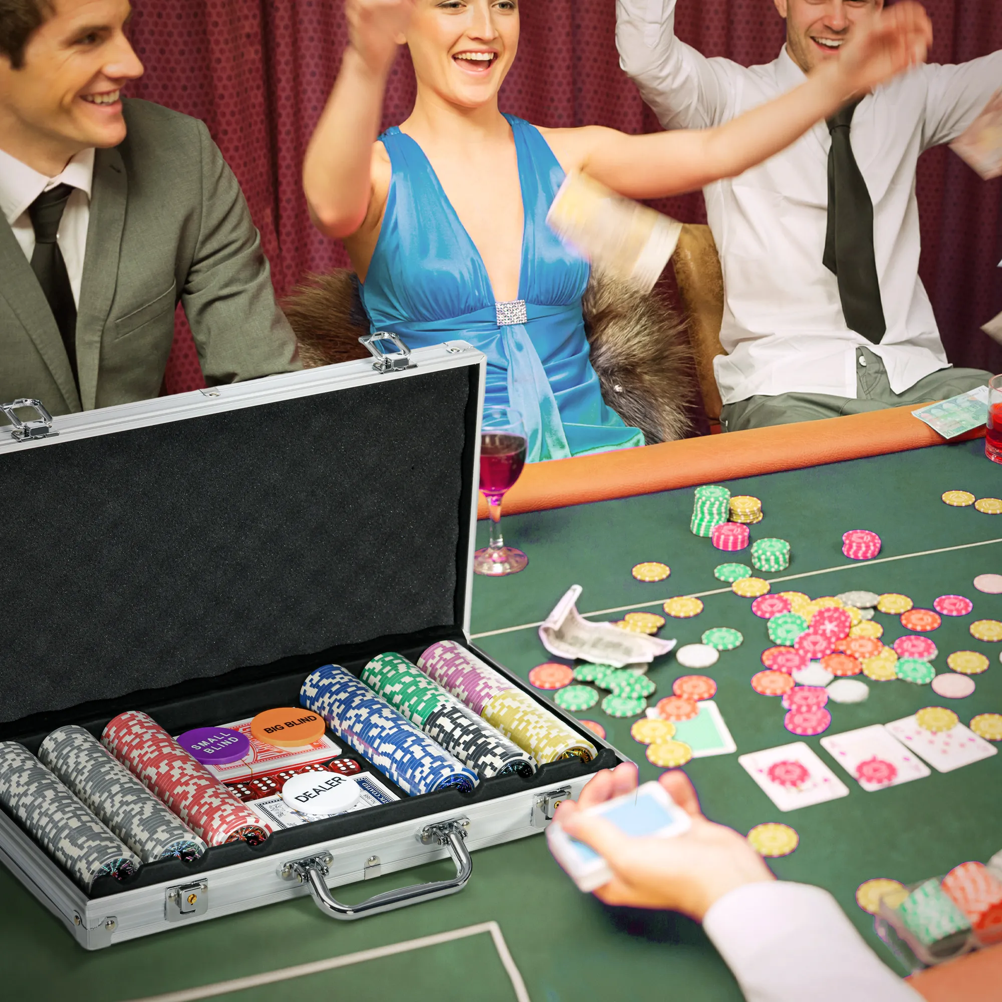Texas Holdem Poker Set w/ Mat, Aluminium Case, Poker Chips Set