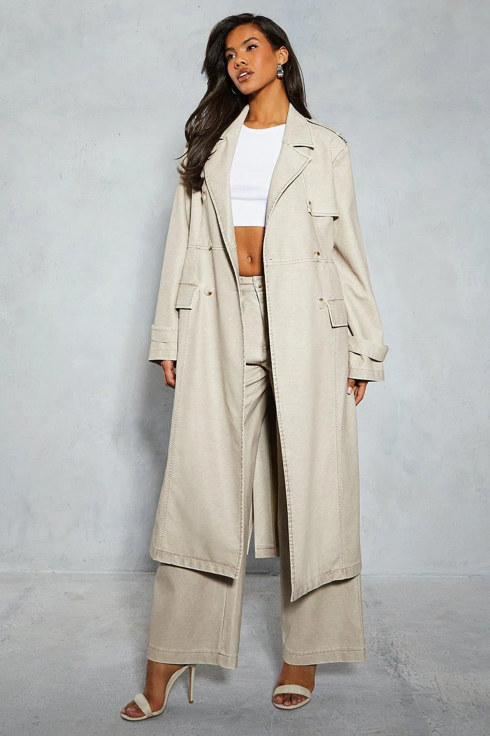 Leather Look Longline Belted Trench Coat 1 Leather Look Longline Belted Trench Coat