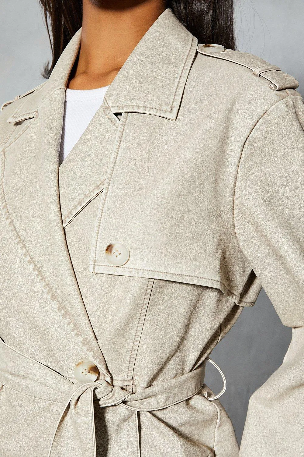 Leather Look Longline Belted Trench Coat 2 Leather Look Longline Belted Trench Coat