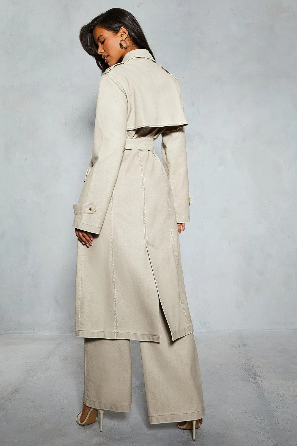 Leather Look Longline Belted Trench Coat 3 Leather Look Longline Belted Trench Coat