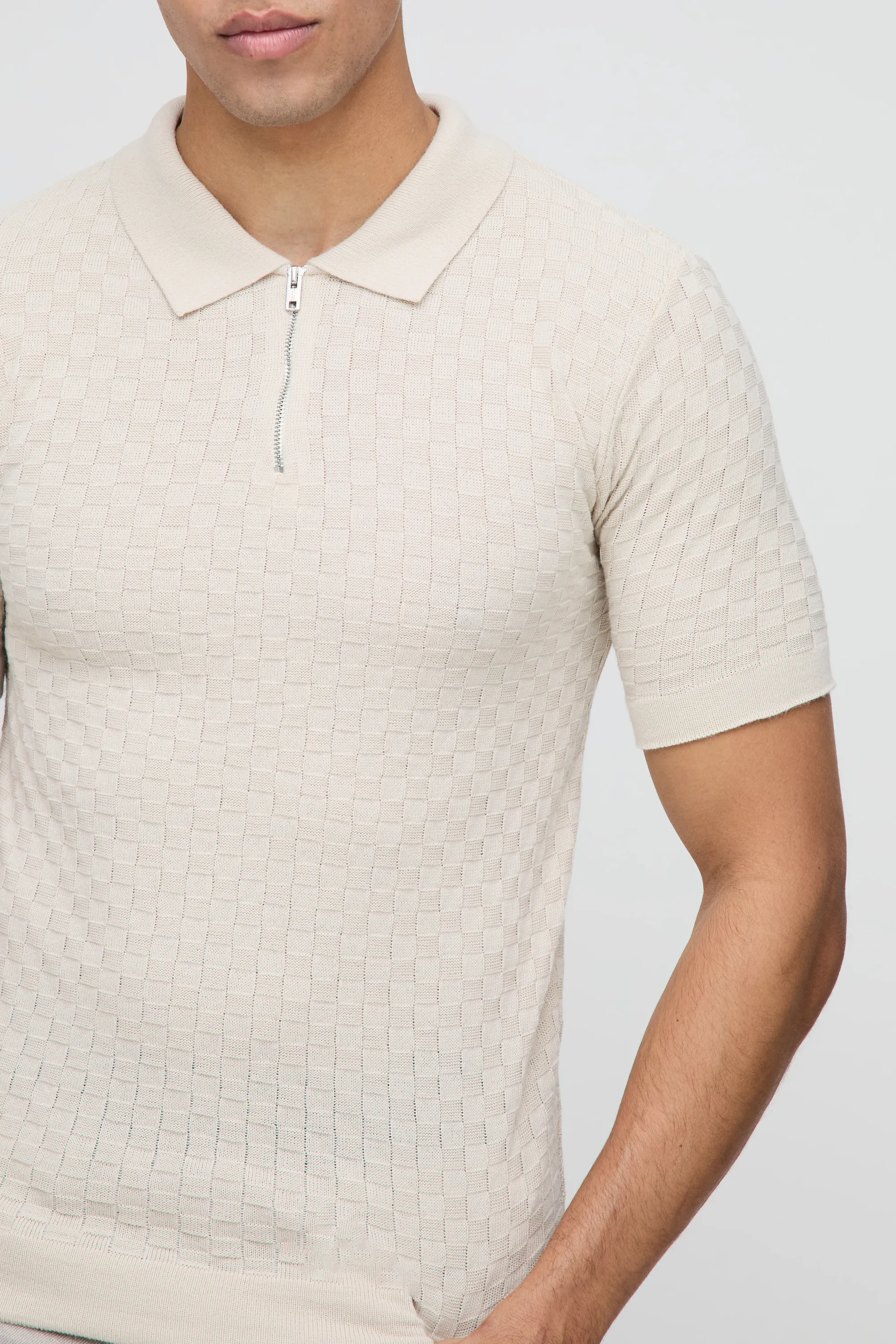 Muscle Fit Zip Neck Basket Knitted Polo 3 Muscle Fit Zip Neck Basket Knitted Polo