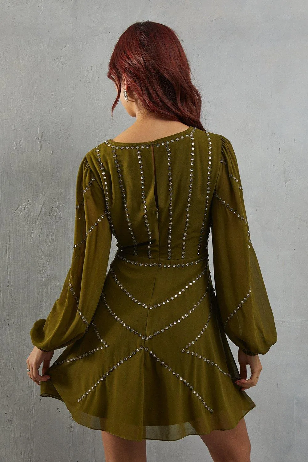 Premium Chiffon Embellished Sequin Plunge Neck Mini Dress 3 Premium Chiffon Embellished Sequin Plunge Neck Mini Dress