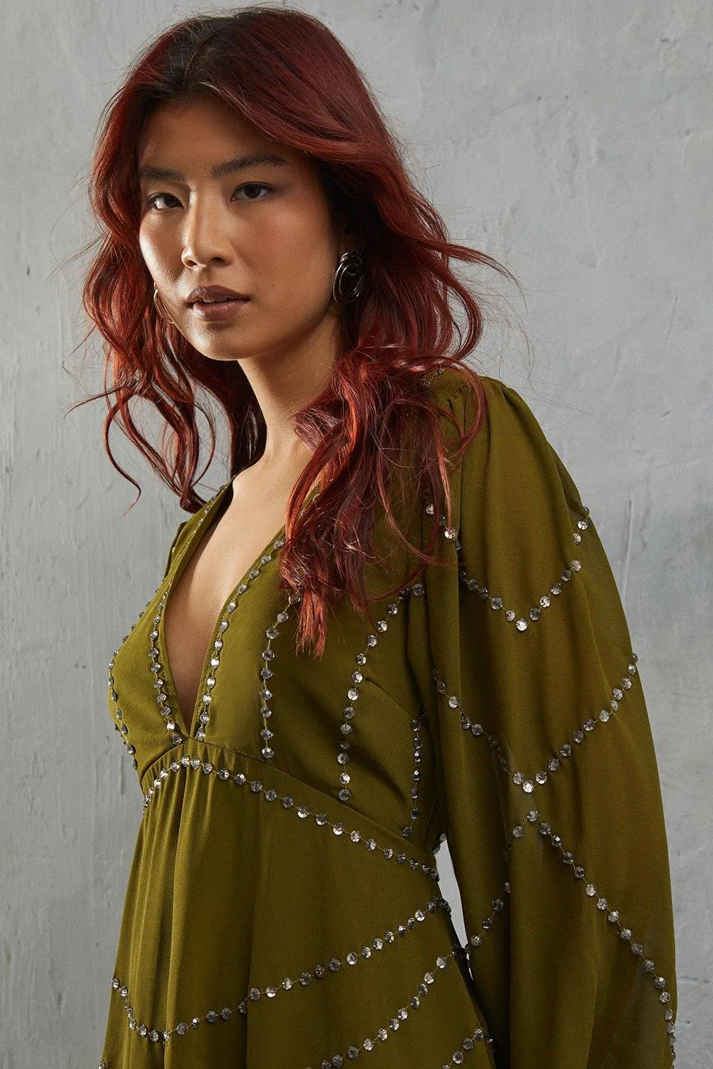 Premium Chiffon Embellished Sequin Plunge Neck Mini Dress 4 Premium Chiffon Embellished Sequin Plunge Neck Mini Dress