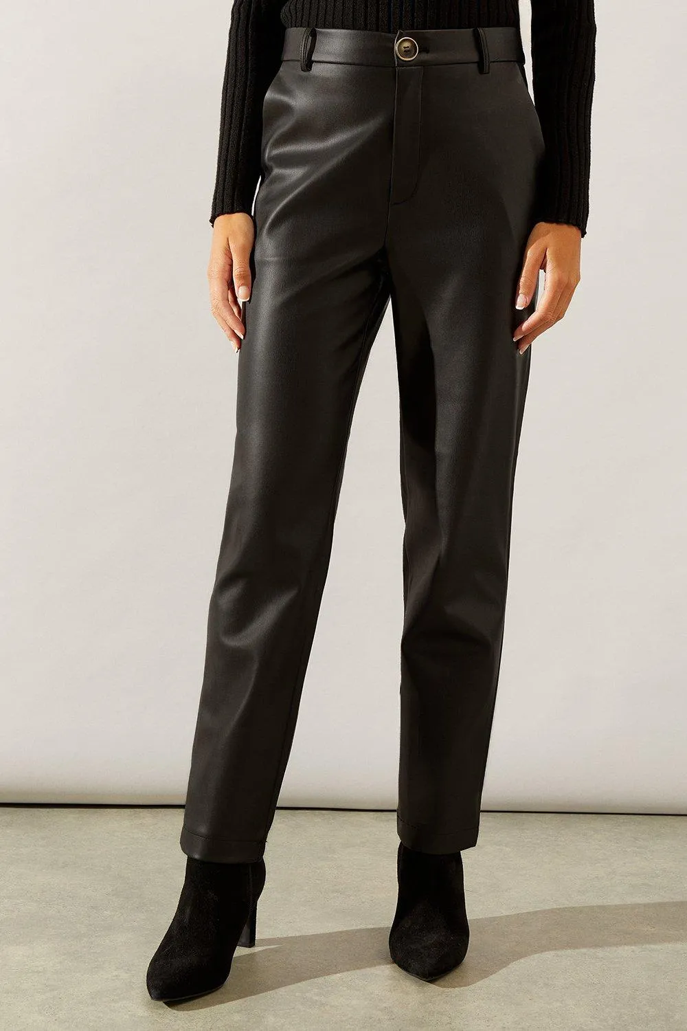 Black Faux Leather Straight Leg Trousers