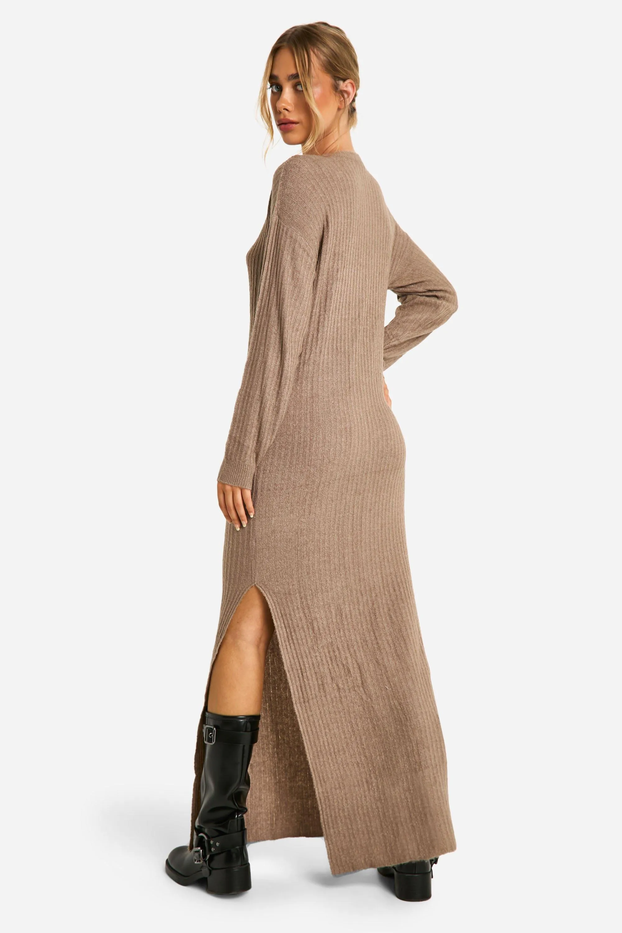 Soft Rib Knit Side Split Midaxi Dress 2 Soft Rib Knit Side Split Midaxi Dress