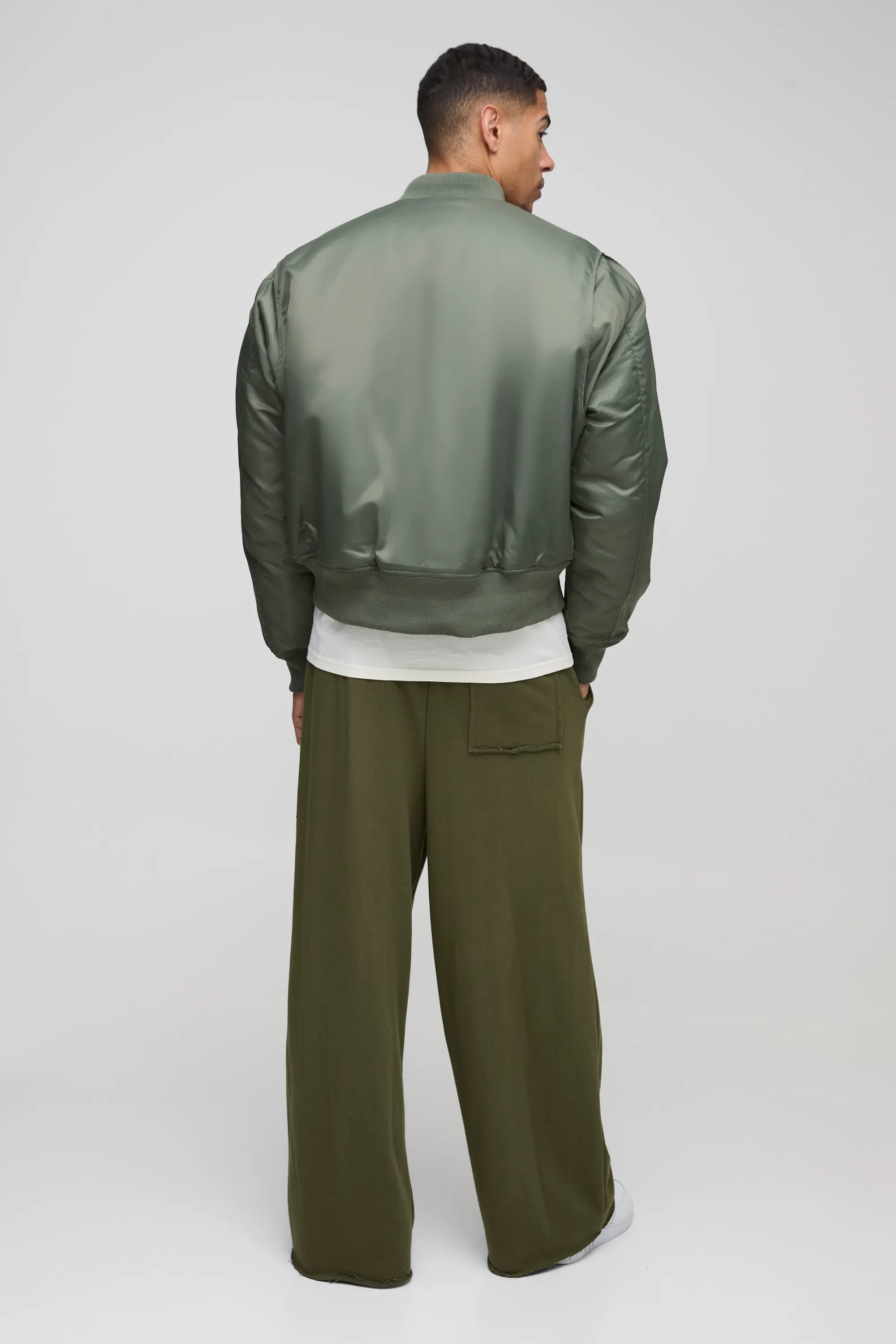 Oversized Boxy Curved Hem Nylon Bomber Jacket 2 Oversized Boxy Curved Hem Nylon Bomber Jacket