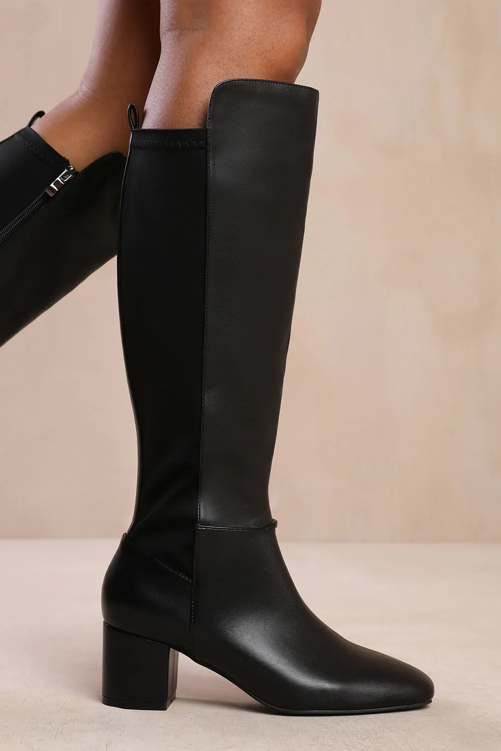 'Cherish' Block Heel Knee High Boots With Side Zip 1 'Cherish' Block Heel Knee High Boots With Side Zip