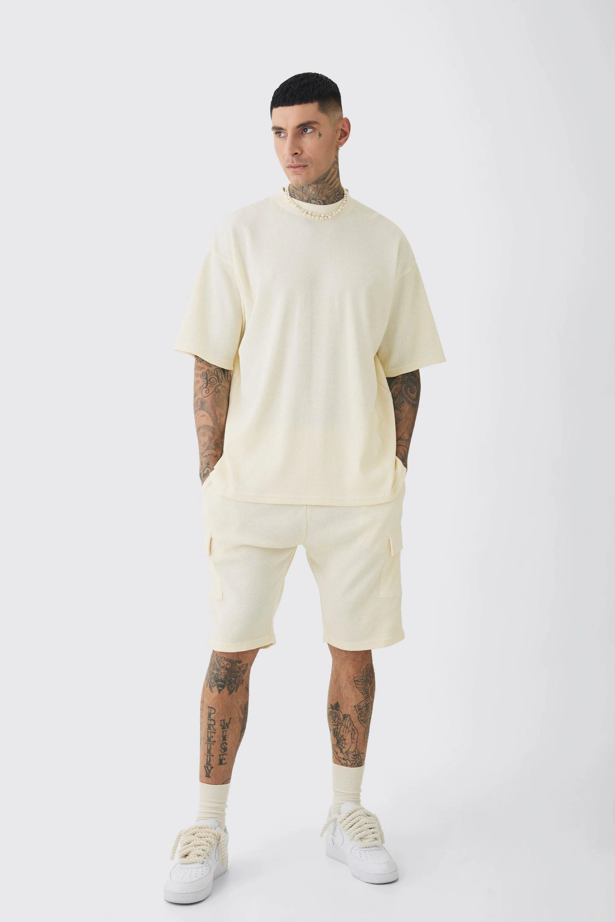 Tall Oversized Waffle T-shirt & Cargo Short Set 1 Tall Oversized Waffle T-shirt & Cargo Short Set