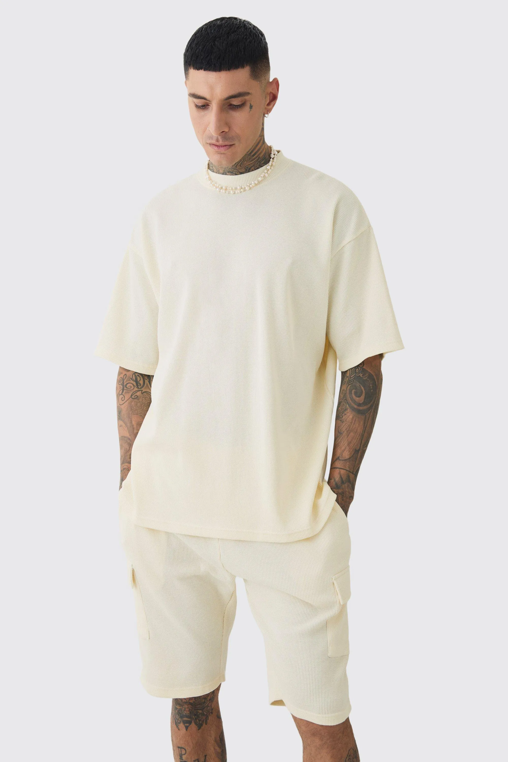 Tall Oversized Waffle T-shirt & Cargo Short Set 3 Tall Oversized Waffle T-shirt & Cargo Short Set