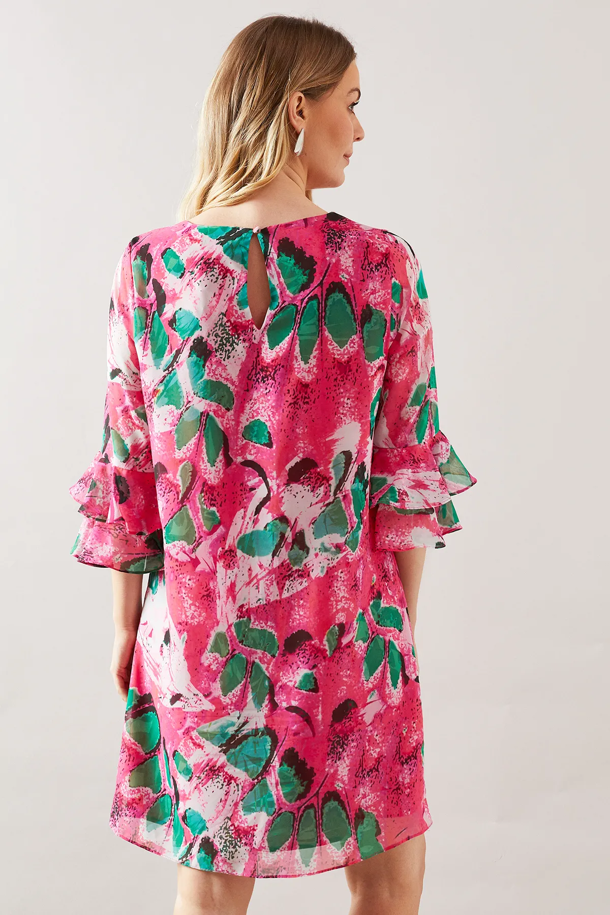 Abstract Ruffle Sleeve Chiffon Shift Dress 3 Abstract Ruffle Sleeve Chiffon Shift Dress