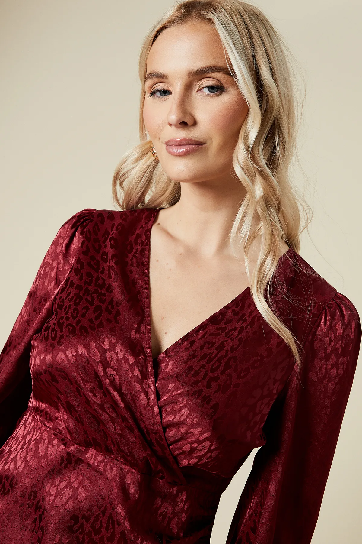 Petite Satin Jacquard Wrap Mini Dress 4 Petite Satin Jacquard Wrap Mini Dress