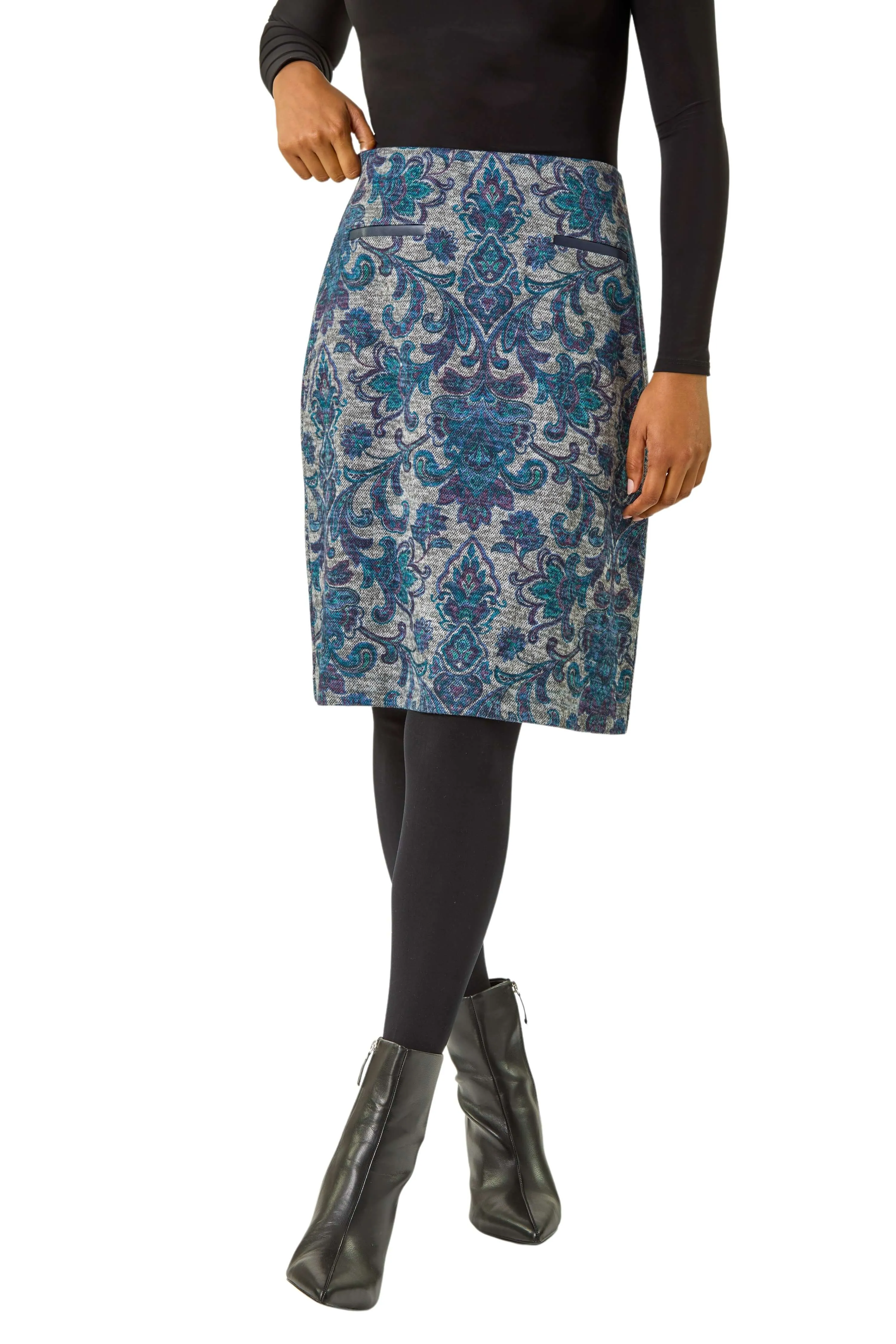 Baroque Floral Stretch Pencil Skirt